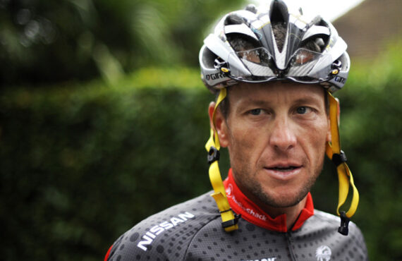 Lance Armstrong wearing a helmet
